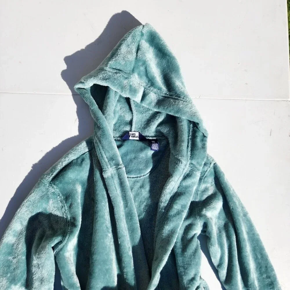 Lands' End Kid's Boy's Plush Fleece Robe Pajamas PJs PJ Set Teal Green Size XS